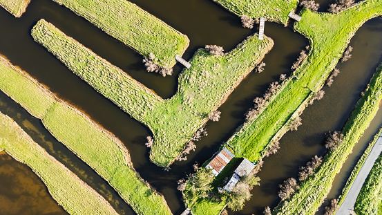 drone view of the salt marshes of Ile d Olonne, Vendee, France on a winter day in good weather