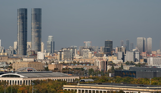 Moscow, Russia. September 27, 2023. View of the capital city from the height of the Vorobyovy Gory.
