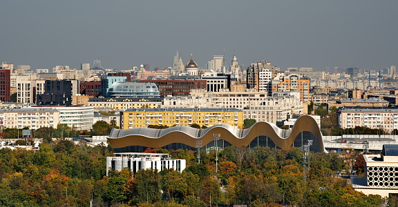 Moscow, Russia. September 27, 2023. View of the capital city from the height of the Vorobyovy Gory.