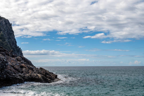 Alanya Turkey; March 15, 2024: Sky for background, sky and cumulus clouds. Bright blue sky and light of the sun. Beautiful landscape