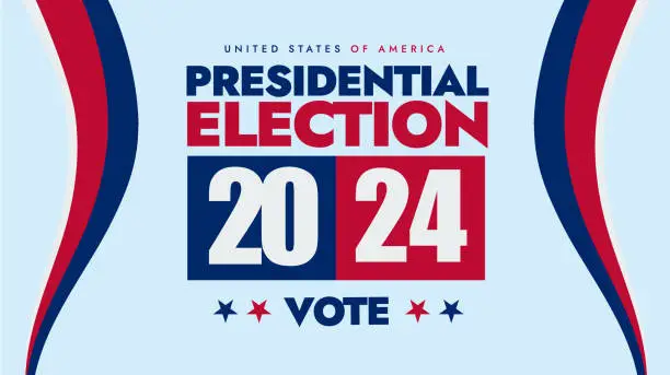 Vector illustration of USA Presidential Elections 2024. United states of America elections 2024 banner, social media post with text written in its flag colors and stars. Your vote matters.
