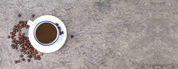 istock Cup of coffee, coffee beans on a concrete background. top view. Banner. 2088666082