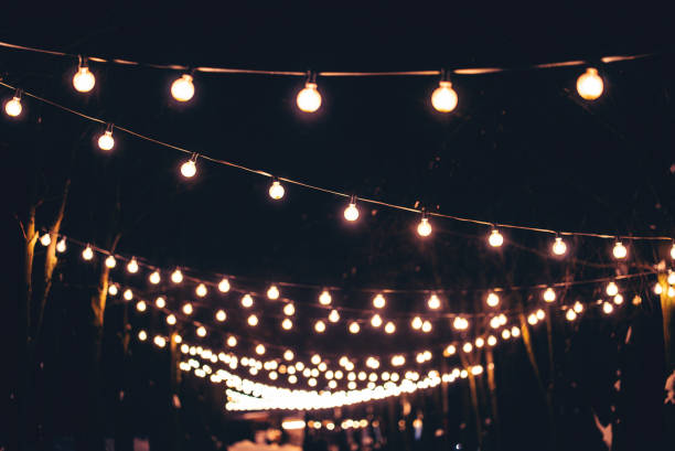 istock illuminated alley in dark park, festive decorated light bulbs at night 2088698065