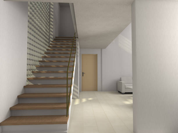 istock Modern style two-storey house Type Bb-1st floor hallway - 3D Render Image 2088713593