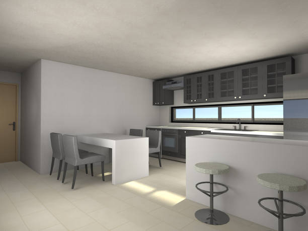 istock Modern style two-storey house Type Aa-1st floor kitchen dining room - 3D Render Image 2088713800