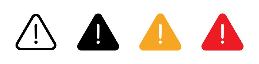 Caution alarm set. Caution sign. Danger sign collection, attention vector icon, yellow, red and black fatal error message element