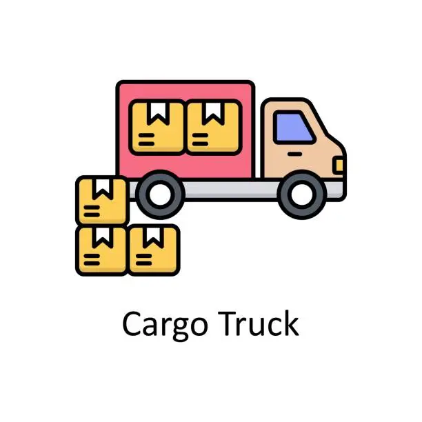 Vector illustration of Cargo Truck vector outline icon design illustration. Manufacturing units symbol on White background EPS 10 File