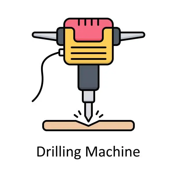 Vector illustration of Drilling Machine vector outline icon design illustration. Manufacturing units symbol on White background EPS 10 File