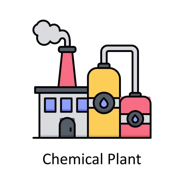 Vector illustration of Chemical Plant vector outline icon design illustration. Manufacturing units symbol on White background EPS 10 File