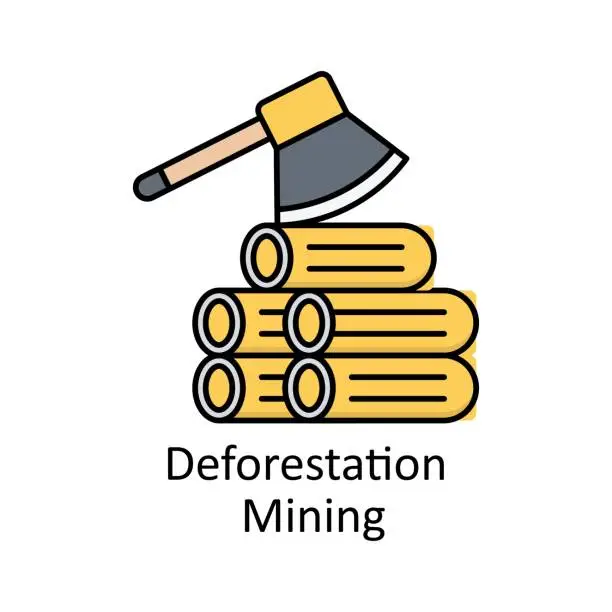Vector illustration of Deforestation Mining  vector outline icon design illustration. Manufacturing units symbol on White background EPS 10 File