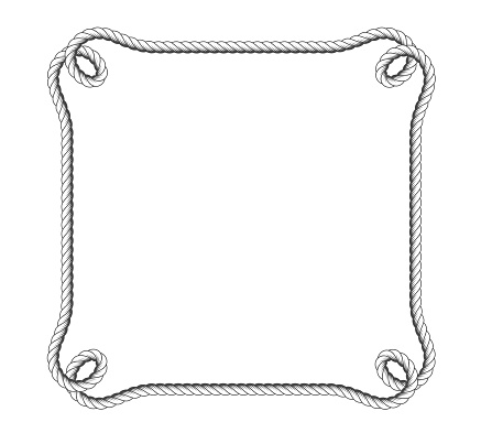 Marine rope frame with loops in corners, square  nautical frame with rope border, vector