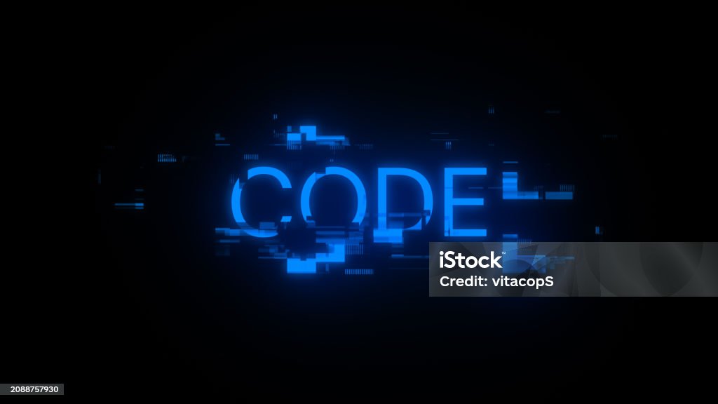 3d Rendering Code Text With Screen Effects Of Technological Glitches ...