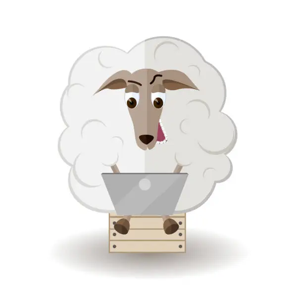 Vector illustration of sheep with laptop