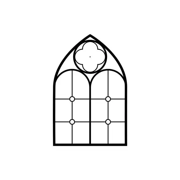 Vector illustration of Window design in medieval church gothic style on an isolated background.