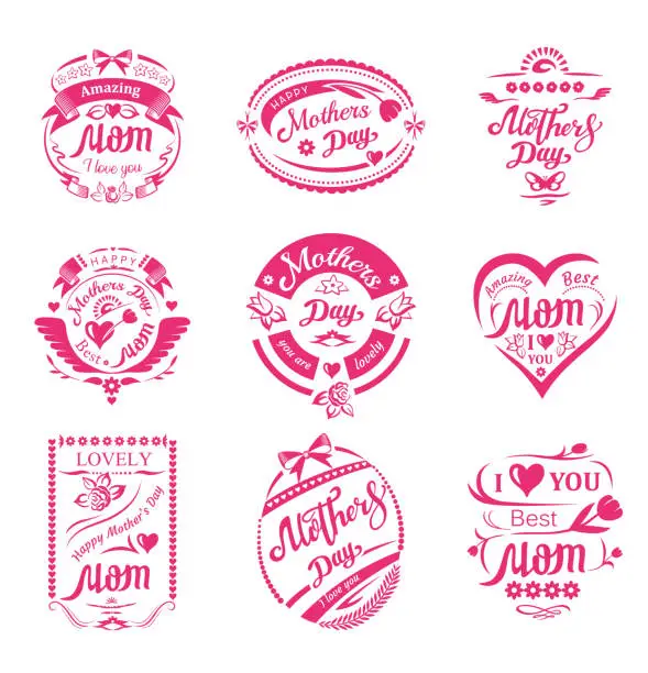 Vector illustration of Mother's Day, Mom's Day Badges, Banners and Labels Set