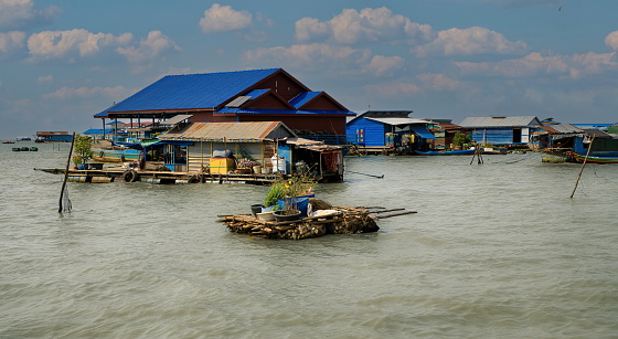 The Chong Khnies (or Kneas)  floating village, one of the most popular of the several floating villages that line the great Tonle Sap Lake, Cambodia