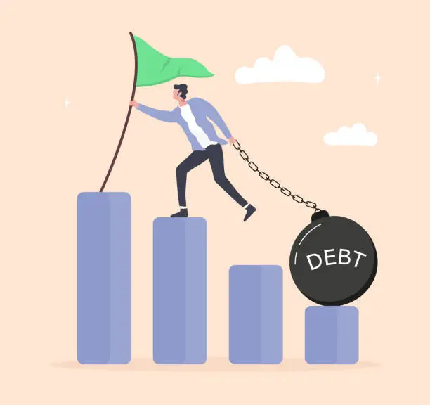 Vector illustration of Business debt problem, finding a solution. The need to pay off debts, loans or mortgages. Solving a financial problem.