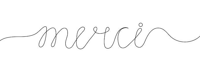 Merci as continuous line drawing style. Calligraphic inscription of on white background. Thank you in French. Clients evaluate the service, give rate