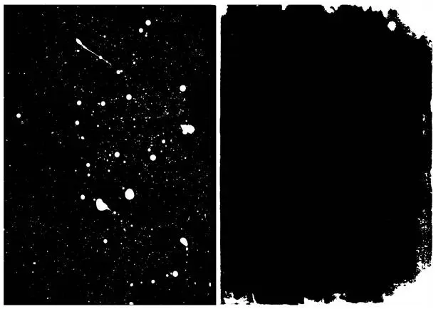 Vector illustration of Large collection of splatter textures A4 format, real handmade textures, real paint splashes. Vector strokes in black color with spray, splashes, drops, grunge effect.