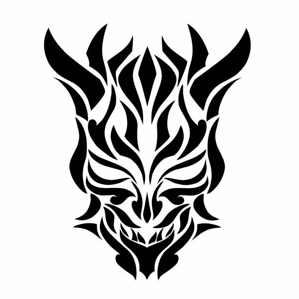 tribal art abstract black devil face tattoo design Illustration vector graphics of tribal art abstract black devil face tattoo design celtic dragon tattoo stock illustrations