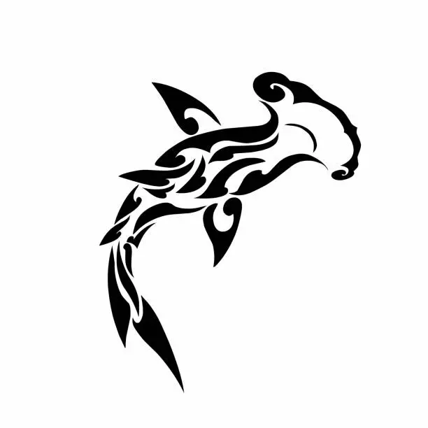 Vector illustration of Tribal art black hammerhead shark tattoo design