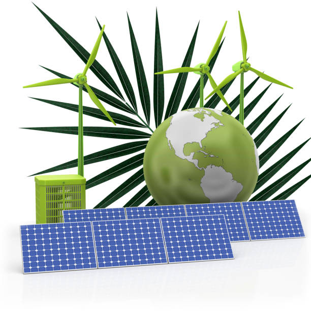 3d render. The green earth that represents renewable energy and sustainable energy sources that is important to the world isolated on white background .