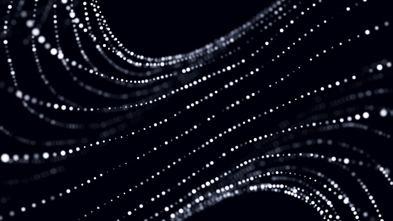 Abstract digital science background. A stream of luminous particles. Big data visualization. 3d