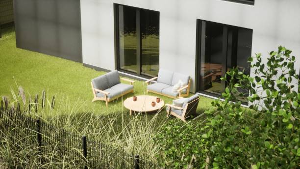 istock design and furniture in modern patio. 3d render 2088937633