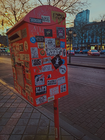 Brussels, Belgium. March 15 2024. Street decor right in the middle of the street. Evening Brussels. Street photography