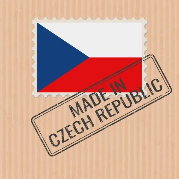 Vector illustration of Made in Czech Republic badge vector. Sticker with Czech national flag. Ink stamp isolated on paper background.