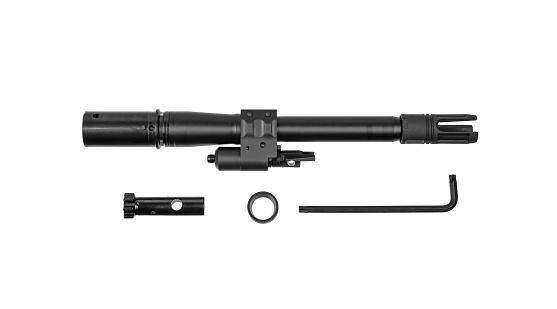 Spare interchangeable barrel for automatic carbine. Isolate on a white background.