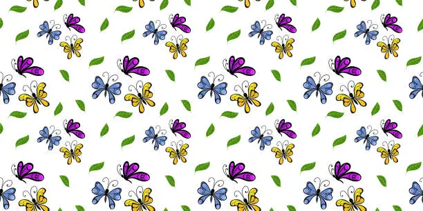 Vector illustration of Seamless pattern with cute butterflies. Perfect for printing, textiles, wrapping paper. Vector illustration