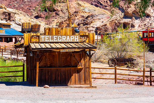 Calico Ghost Town,  California, United States - October 6, 2023: Old wooden abandoned telegraph office
