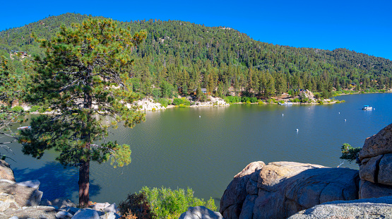 Lakeside view of Big Bear Lake in San Bernardino  Mountains in California