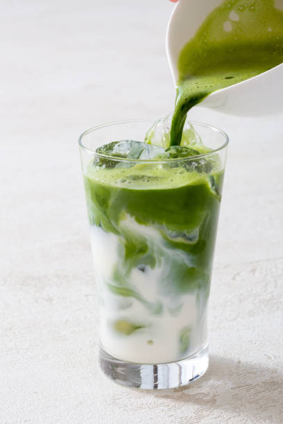 Authentic Japanese matcha latte made from iced matcha latte, green tea, and Uji tea