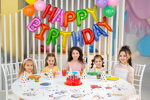 A fun birthday party for children in a decorated room