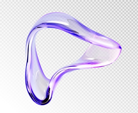 Abstract shape 3D glass object isolated on transparent background. Vector realistic illustration of plastic or acrylic twisted circle with glossy clear iridescent color surface, liquid substance