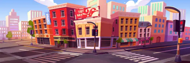 Vector illustration of City street landscape with intersection of roads