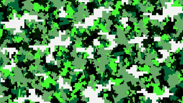 Vector illustration of Nature color characters on army camouflage abstract pixelated pattern