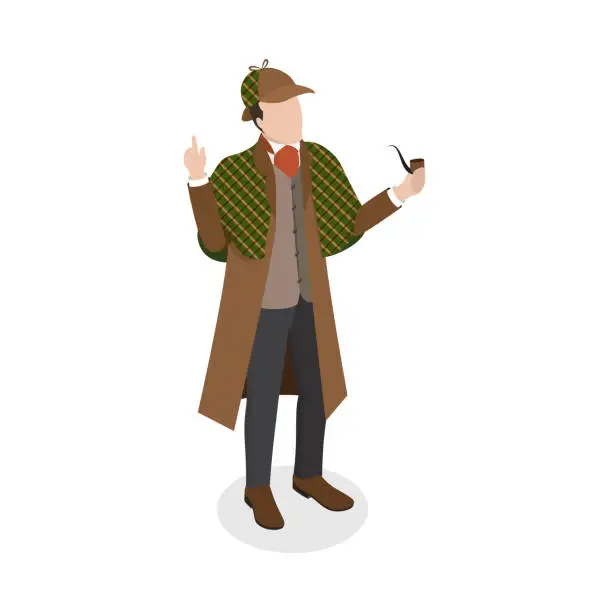 Vector illustration of 3D Isometric Flat Vector Set of Inspector Holmes Characters. Item 5