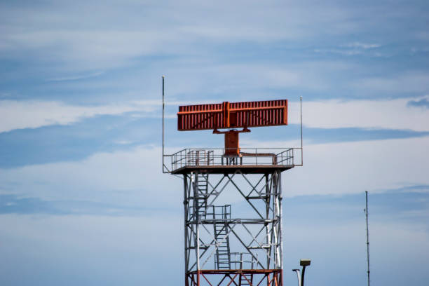Morlaix, France - September 18 2022: Air traffic control tower of the airport of Morlaix - Ploujean.