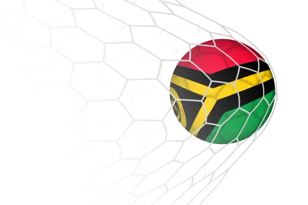 Vector illustration of Vanuatu flag soccer ball in net.