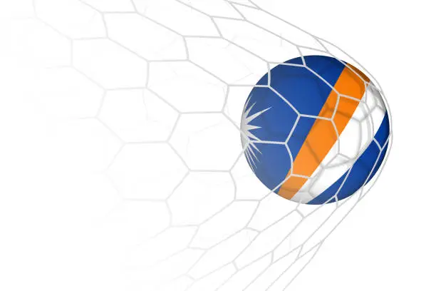 Vector illustration of Marshall Islands flag soccer ball in net.