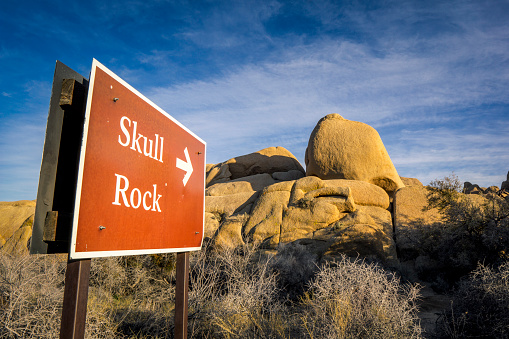 Rock formations and boulders in Joshua Tree National Park, California.