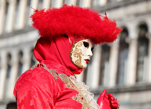 Venice Italy February -12 - 2010 an unknown person dressed up for the big carnival that is celebrated every year in the month of February and on St. Mark's Square in the city of Venice at the carnival.