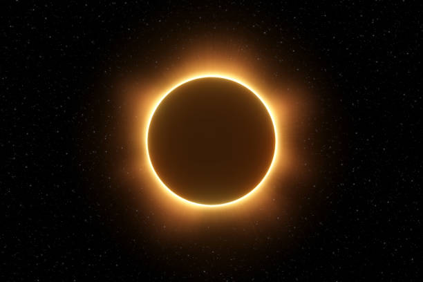 istock Representation of a total solar eclipse with ring of fire on a space background with stars. 3D illustration 2089365184