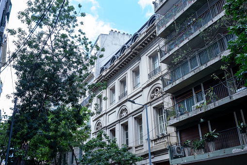 Facade of residential building in Downtown Buenos Aires, the Capital City of Argentina, South America