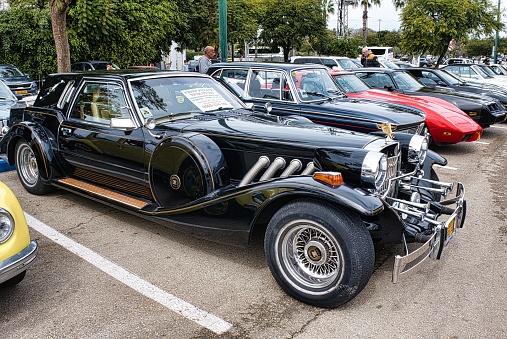 Raanana, Israel, March 16, 2024.Exhibition of vintage collectible cars,1985 Zimmer Golden Spirit an American classic car.