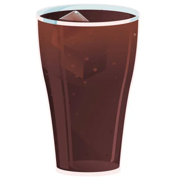 Vector illustration of a glass of soda with ice cubes. A pint.