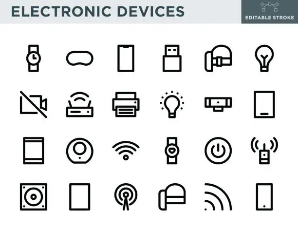 Vector illustration of Electronic Devices Thin Line Icon Set - Editable Stroke